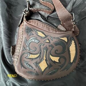 RARE Fendi Stingray Exotic Leather Inlay Oyster Whipstitch Shoulder Purse Bag